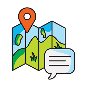 A map with a location pin and text message communicating 'Plan Ahead'