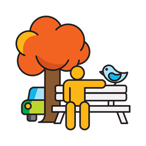 Car parked under shade of tree and person sitting to enjoy the view