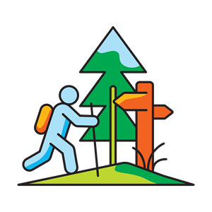 Hiker following signage with proper gear