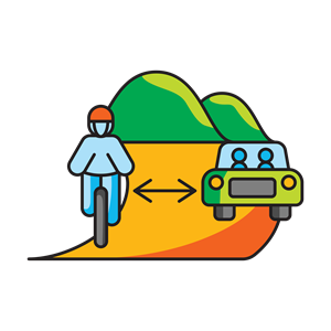 Cyclist and carpool sharing the road